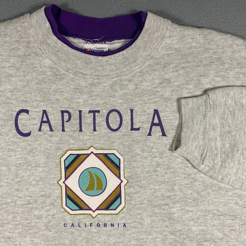 Vintage Hanes Capitola California Sweatshirt Mens XL Grey Double Collar Made USA